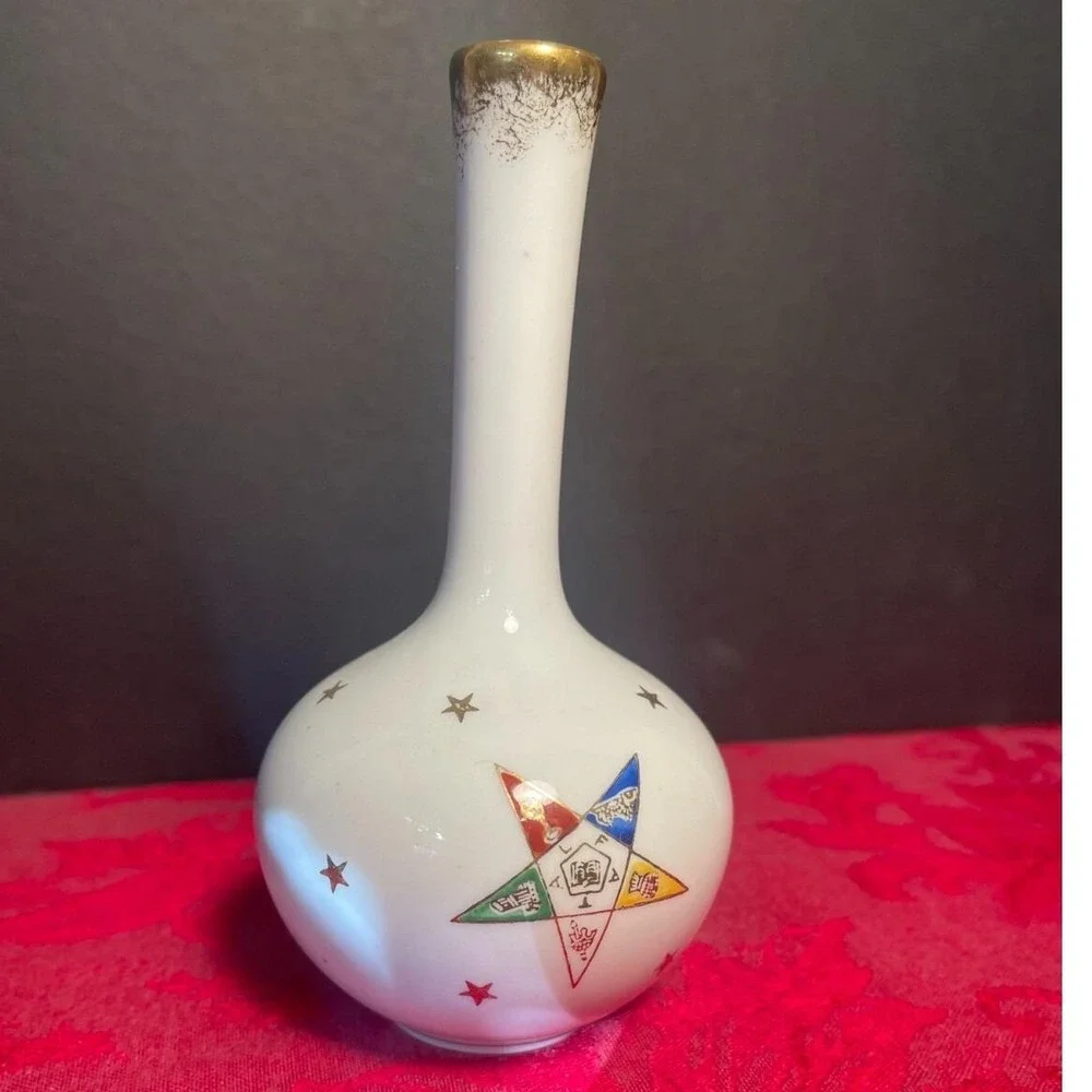 Vintage Order of Eastern Star Porcelain Bud Vase Hand Painted Japan 6in